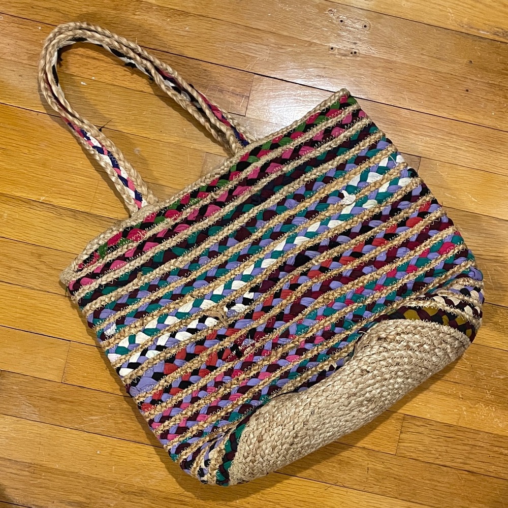 Jute and Cotton Large Woven Tote Basket Bag